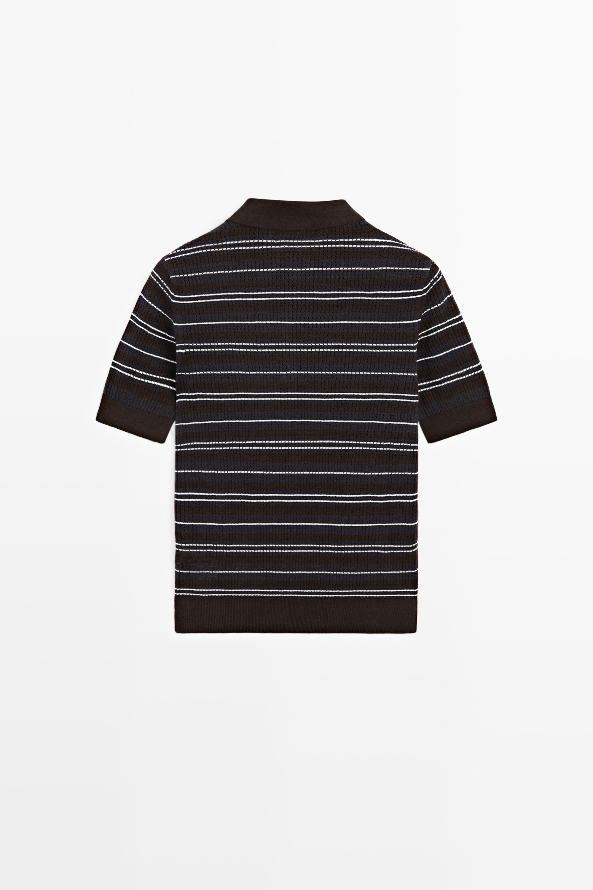 Polo ajouré rayé en coton mélangé